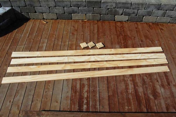 4 mm plywood strips, 242 cm long and 10 cm wide. These will form the inner 3 m diameter ring of the concrete formwork.