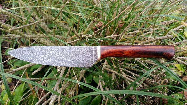 130 Lagen Wilder Damast, Cocobolo Holz mit Bronze Einlage