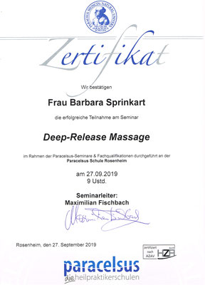 Zertifikat Deep Release Massage