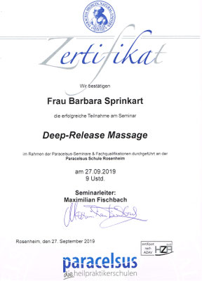 Zertifikat Deep Release Massage
