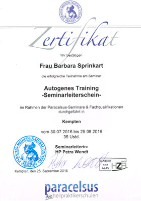 Zertifikat Autogenes Training