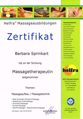 Zertifikat Massagetherapeutin