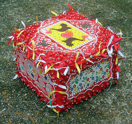 Chicken Box. Hand-constructed silk box with hand-painted and mixed media elements. 5.5" X 5.5" X 3.75". $1200.