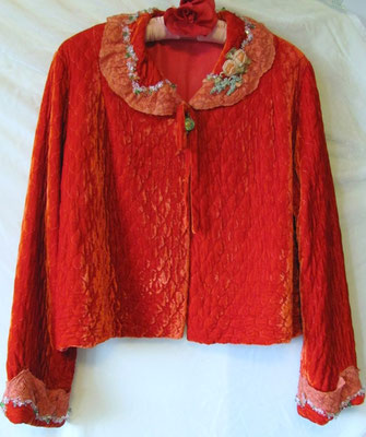 Upcycled Bedjacket. 1940's velvet bedjacket overdyed, beaded and embroidered. Women's size 6. $300.