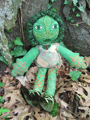 The Green Man. Hand embroidery on hand-dyed raw silk. 18" X 15" X 3". $1800