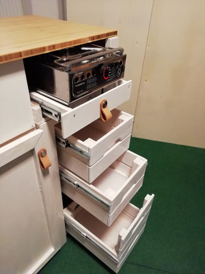 Schubkästen sind das Einzige was fertig gekauft wurde.......beim freundlichen schwedischen Möbelhaus......sind ursprünglich Obstkisten