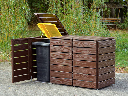3er Mülltonnenbox / Mülltonnenverkleidung Holz 240 L, Oberfläche: Dunkelbraun / Schokoladenbraun (RAL 8017)