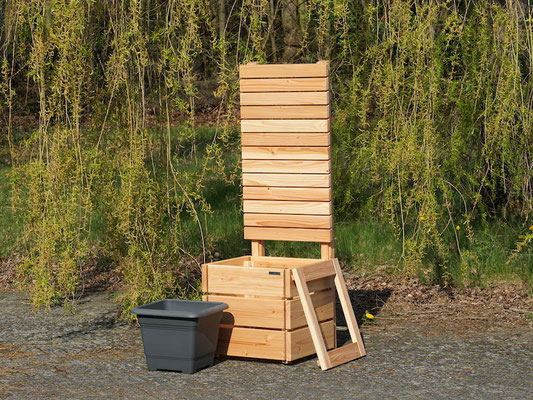 Pflanzkübel Holz M mit Sichtschutz, Länge: 52 cm, Höhe: 120 cm, Oberfläche: Natur Geölt