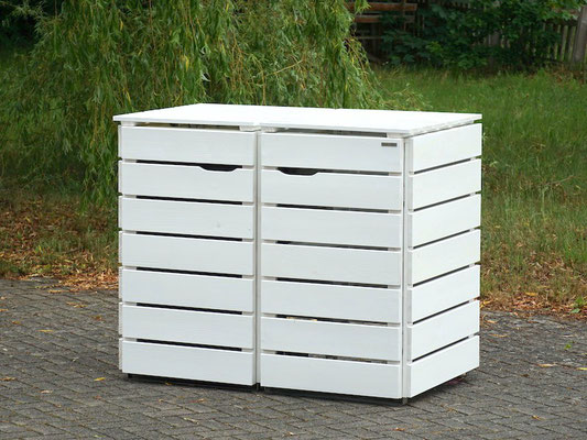 2er Mülltonnenbox / Mülltonnenverkleidung Holz, Oberfläche: Weiß