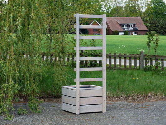 Rückseite Pflanzkübel Holz L mit Rankgitter / Spalier, Gesamthöhe: 180 cm, Oberfläche: Transparent Grau