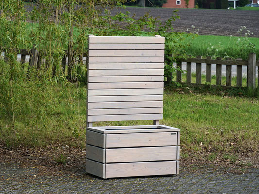 Pflanzkasten / Pflanzkübel Holz M mit Sichtschutz, Länge: 92 cm, Höhe: 150 cm, Oberfläche: Transparent Grau