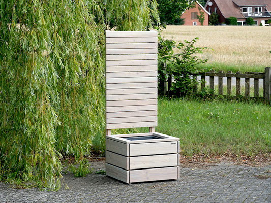 Pflanzkübel Holz L mit Sichtschutz, Länge: 70 cm, Höhe: 180 cm, Oberfläche: Transparent Grau