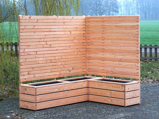 Pflanzkasten Holz Ecke mit Sichtschutz, Oberfläche: Natur - Höhe: 180 cm