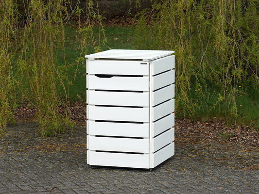 1er Mülltonnenbox / Mülltonnenverkleidung Holz 240 L, Oberfläche: Weiß 