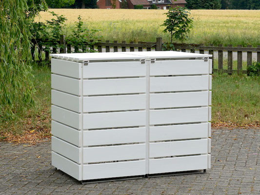Rückseite 2er Mülltonnenbox / Mülltonnenverkleidung Holz 240 L, Oberfläche: Weiß