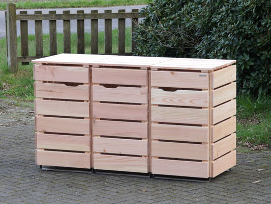 3er Mülltonnenbox / Mülltonnenverkleidung Holz 120 L, Oberfläche: Natur