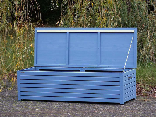 Große Auflagenbox / Kissenbox Holz, Oberfläche: Taubenblau RAL 5014