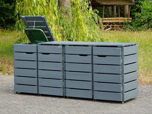 4er Mülltonnenbox / Mülltonnenverkleidung Holz für 120 L Mülltonnen, Oberfläche: Steingrau (RAL 7012)