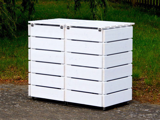 Rückseite 2er Mülltonnenbox / Mülltonnenverkleidung Holz 120 L, Oberfläche: Weiß