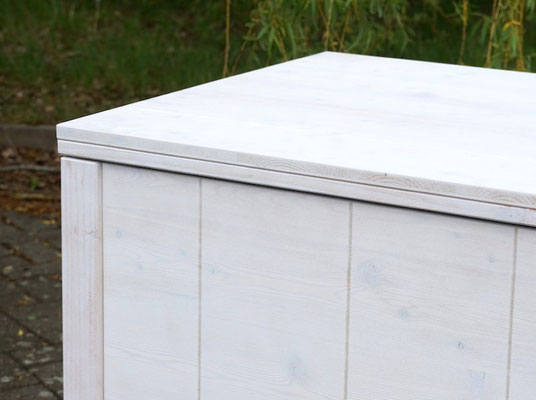 Große Auflagenbox / Kissenbox Holz nach Maß, Größe 185 x 70 x 78 cm, Oberfläche: Transparent Weiß