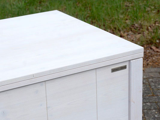 Auflagenbox / Kissenbox Holz nach Maß, Größe 185 x 70 x 78 cm, Oberfläche: Transparent Weiß