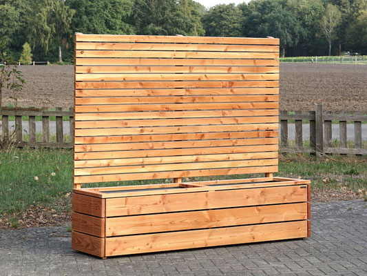 Pflanzkasten Holz Lang mit Sichtschutz, Länge: 212 cm, Höhe: 180 cm, Oberfläche: Natur Geölt