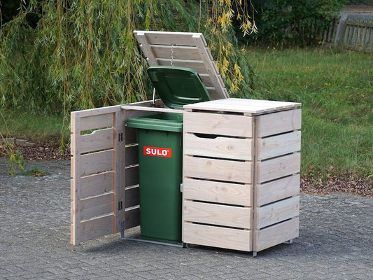 2er Mülltonnenbox / Mülltonnenverkleidung 120 L Holz, Oberfläche: Transparent Grau