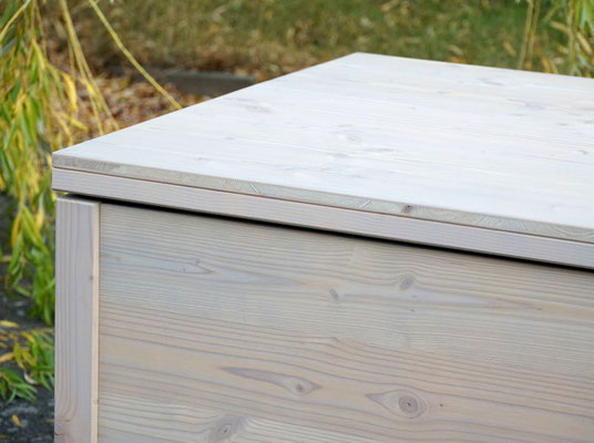 Auflagenbox / Kissenbox Holz nach Maß, Größe 230 x 90 x 62 cm, Oberfläche: Transparent Grau