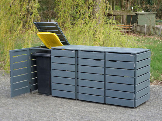 4er Mülltonnenbox / Mülltonnenverkleidung Holz, für 120 L & 240 L Tonnen, Oberfläche: RAL 7012 Basaltgrau