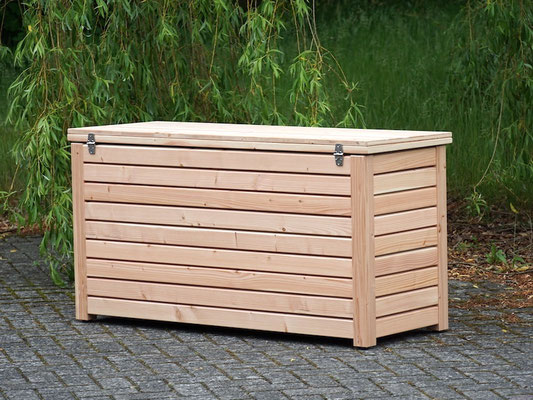 Rückseite Auflagenbox / Kissenbox / Gartenbox aus wetterfestem Holz, Größe L, Oberfläche: Natur