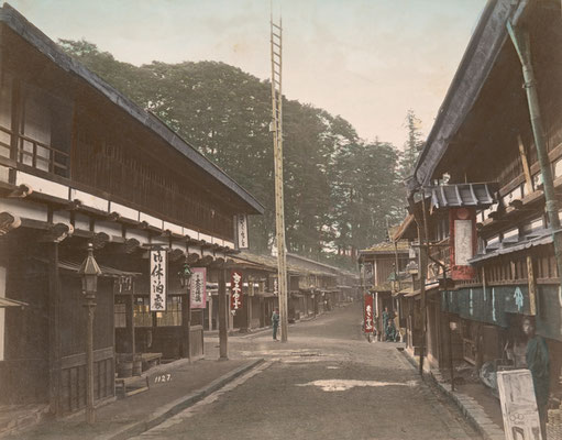 日下部金兵衛 彩色写真「中山道 下諏訪宿」