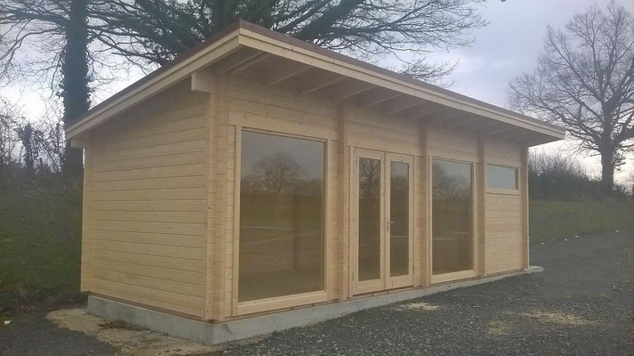 Abris HEIDI 22.8m² madriers 70mm, double vitrage trempé (4/9/4)