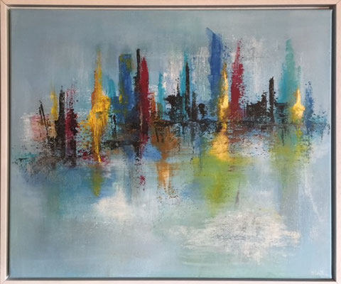 Manhatten Acryl, Farbpigmente mit Rahnen, 40 x 50 cm  400 .-