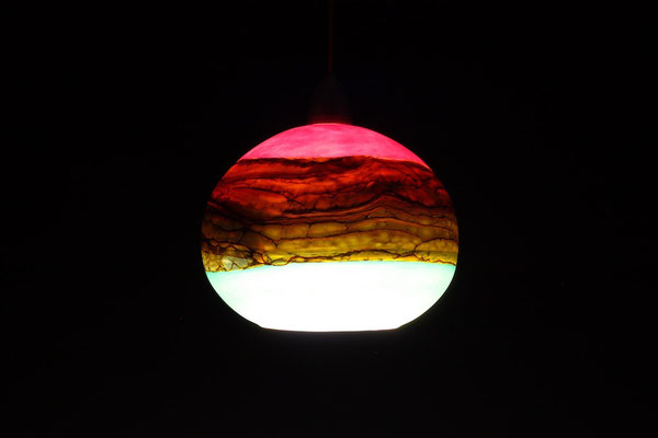 Amethyst & Sage Round Strata Pendant (On in dark room)