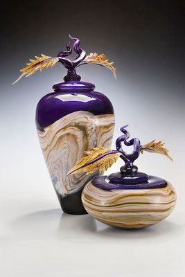 Amethyst Covered Jar and Bowl with Avian Finials