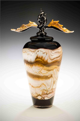 Black Strata Covered Bowl with Avian Finial
