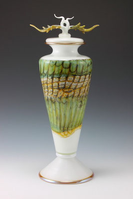 White Opal Covered Vessel with Avian