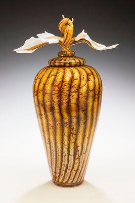Batik Covered Jar with Avian Finial