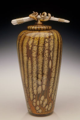 Batik Covered Jar with Bone & Tendril Finial