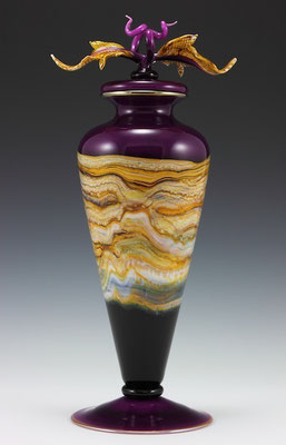 Blue Amethyst Covered Footed Vessel with Avian Finial