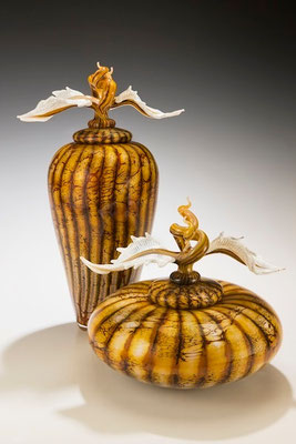 Batik Covered Jar & Bowl with Avian Finials