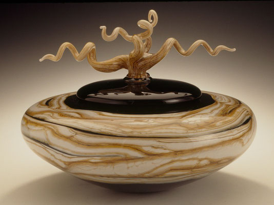 Black Strata Covered Bowl with Juniper Finial