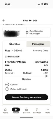 Flugbuchung in der Condor-App (Hin und Rück)