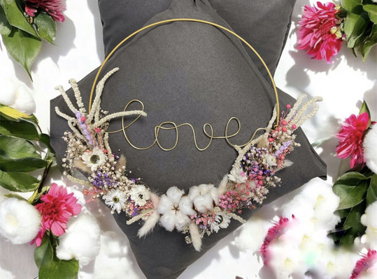 Couronne fleurs séchées noces de coton 