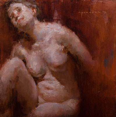 "Modelo con fondo rojo" - Oil/Panel | 20,5 x 20,5 cm | 2010
