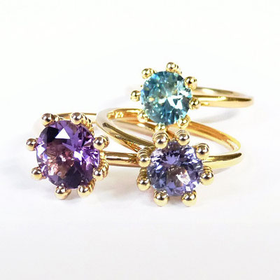 Ringe Gold 750, Amethyst, Zirkon und Tansanit