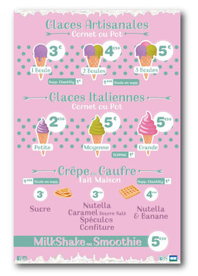 Pancarte tarifaire Le glacier le Chamo aux sablettes
