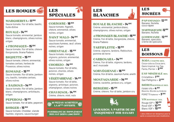 Carte Pizzeria La Royale chez Yo - Sanary