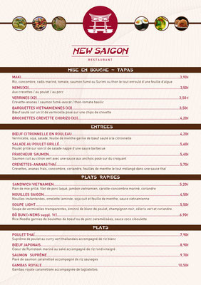 Menu Restaurant Asiatique New Saïgon