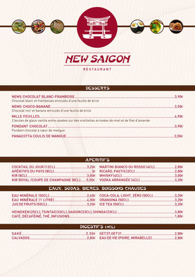 Menu Restaurant Asiatique New Saïgon